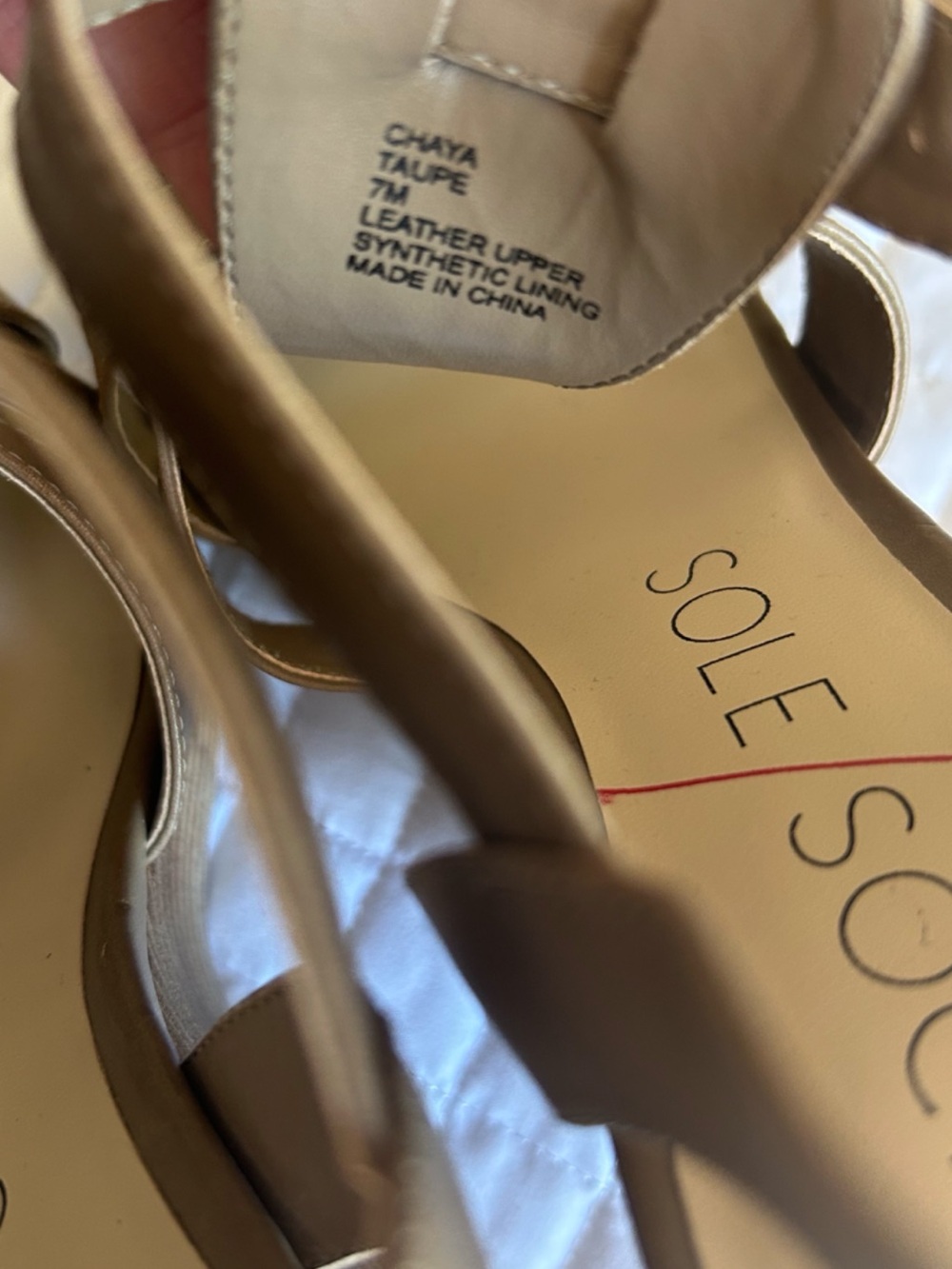 Sole Society Tan Strappy Slingback Heels Wedge - Picture 3 of 4